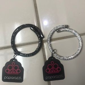 Paparazzi Stageworthy Sparkle White Bracelet and Black stretchy bands
